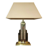 Hollywood regency Boho regency skyscraper table lamp in brass and lucite, 1970s