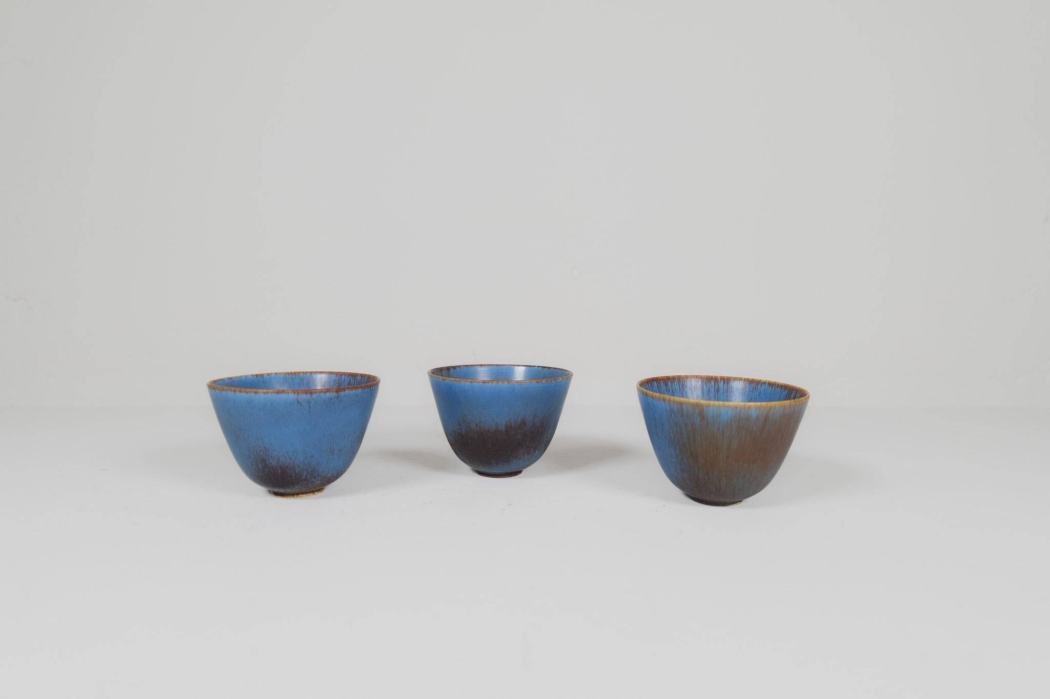 Mid-Century Modern Set of 3 Bowls Rörstrand Gunnar Nylund, Sweden, 1950s