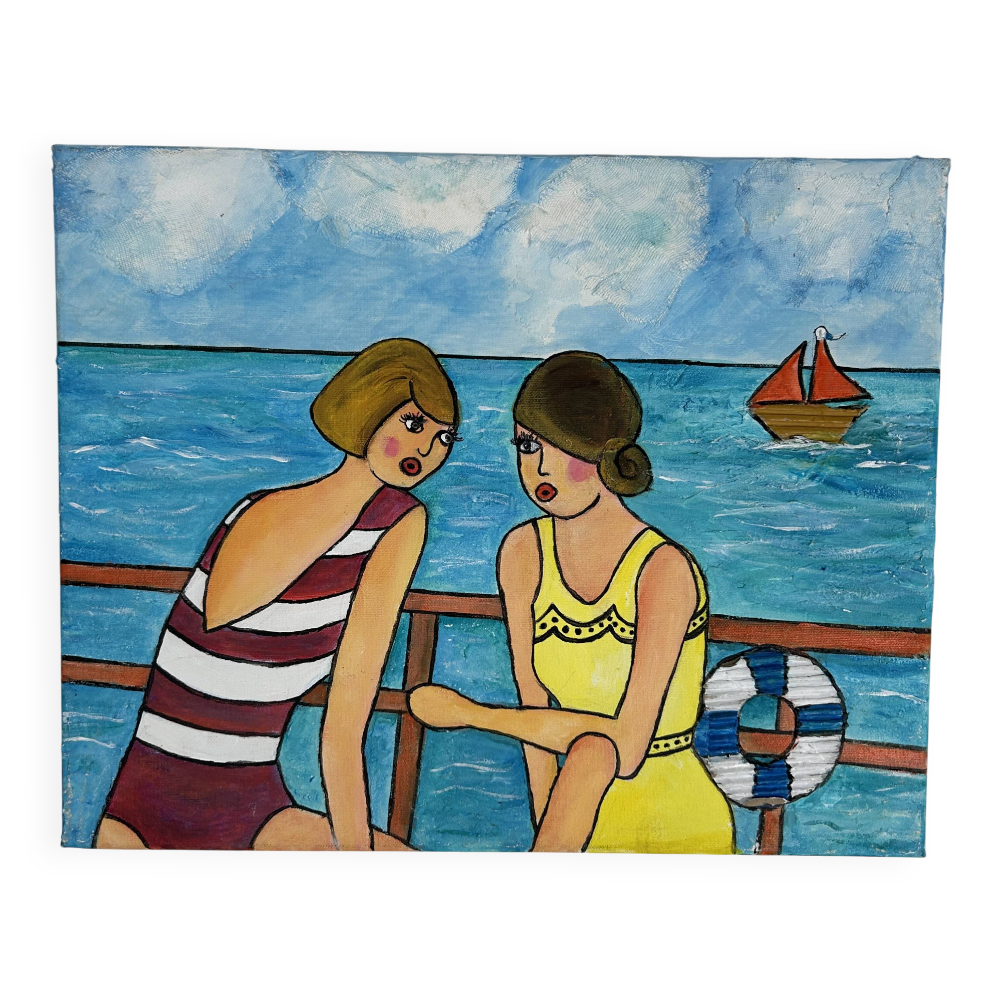 Original painting – Women by the seaside – Virginie Metz style – 50×60 cm