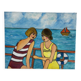 Original painting – Women by the seaside – Virginie Metz style – 50×60 cm
