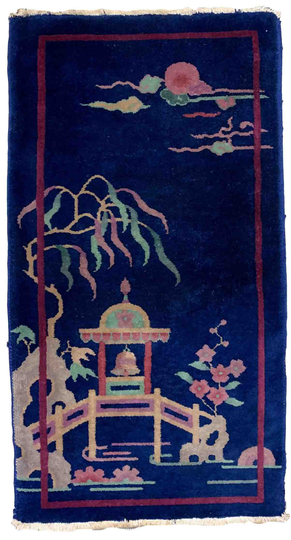 Ancient chinese carpet art deco handmade 64cm x 120cm 1920s