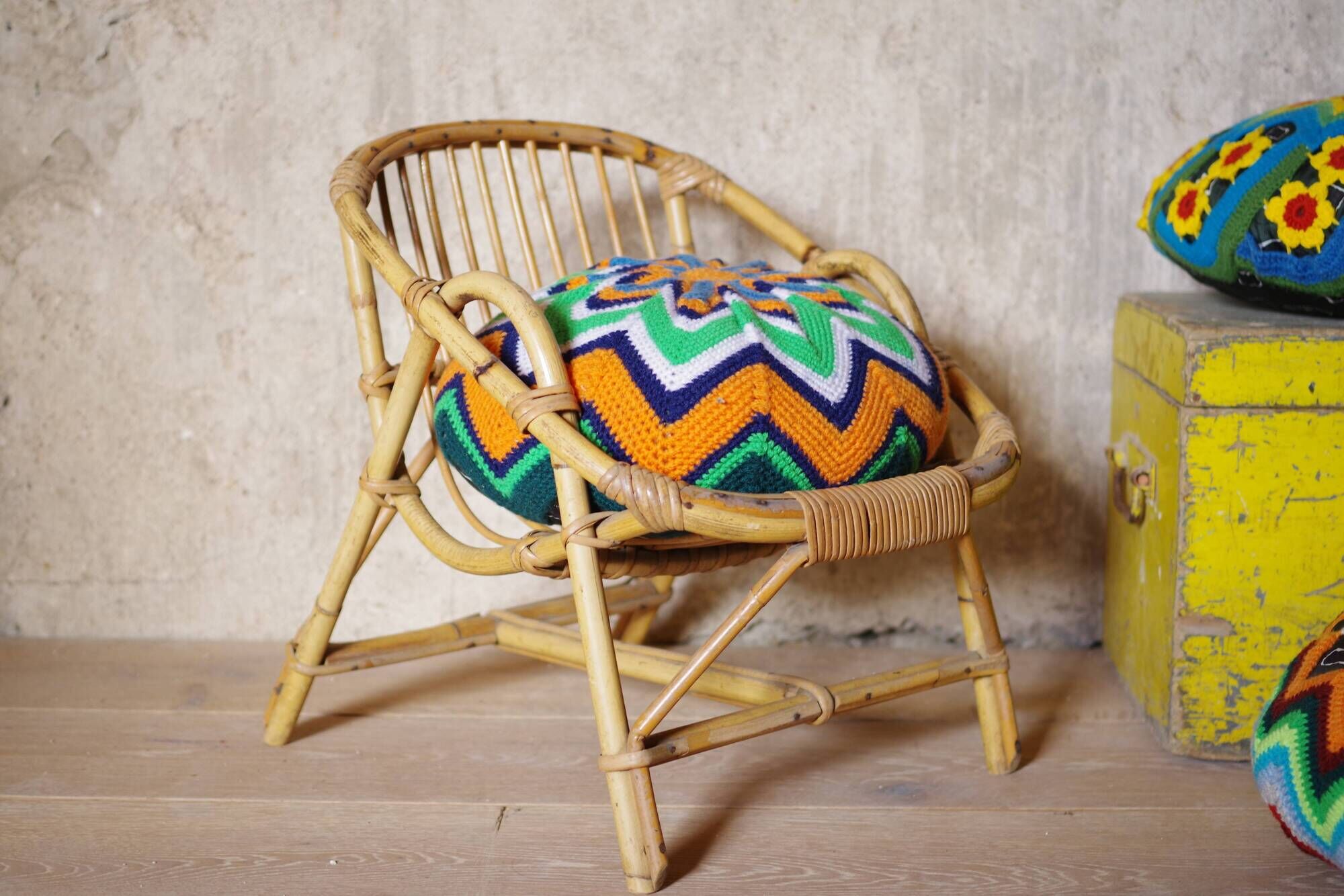 Chair child rattan vintage retro 60s Bohemian bamboo Wicker