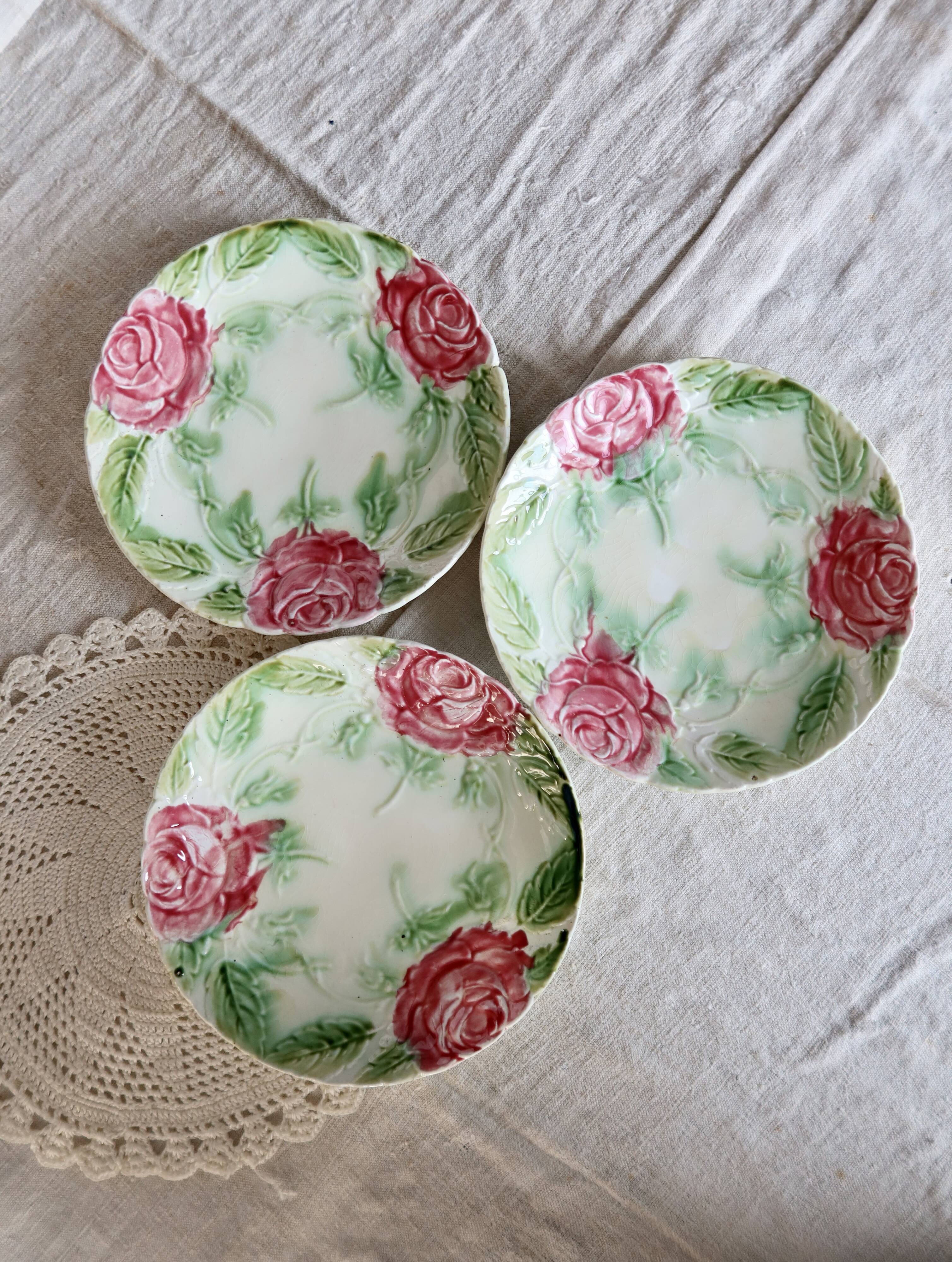 Vintage dessert plate with pink flowers