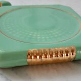 Set of a bottle bottom and 5 knife holders in art deco mint green ceramic