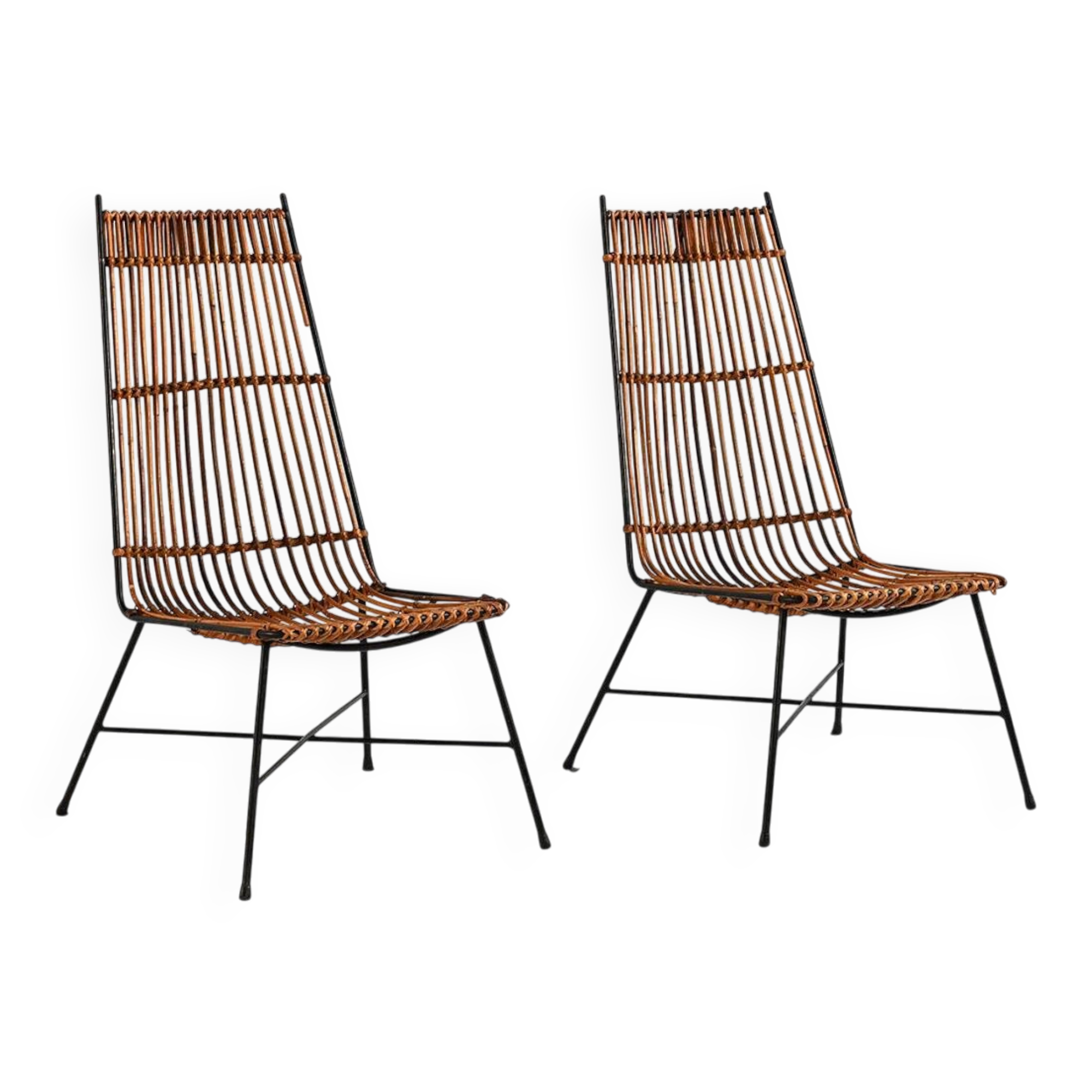 Pair of Rattan and Metal Chairs, 1960s