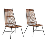 Paire de chaises en rotin et métal, années 1960