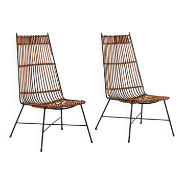 Pair of Rattan and Metal Chairs, 1960s