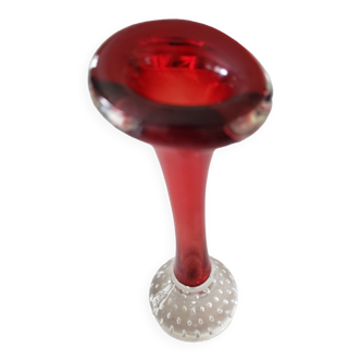 Soliflore vase aseda suede 1970s bones model - calibrated bubbles - ruby color