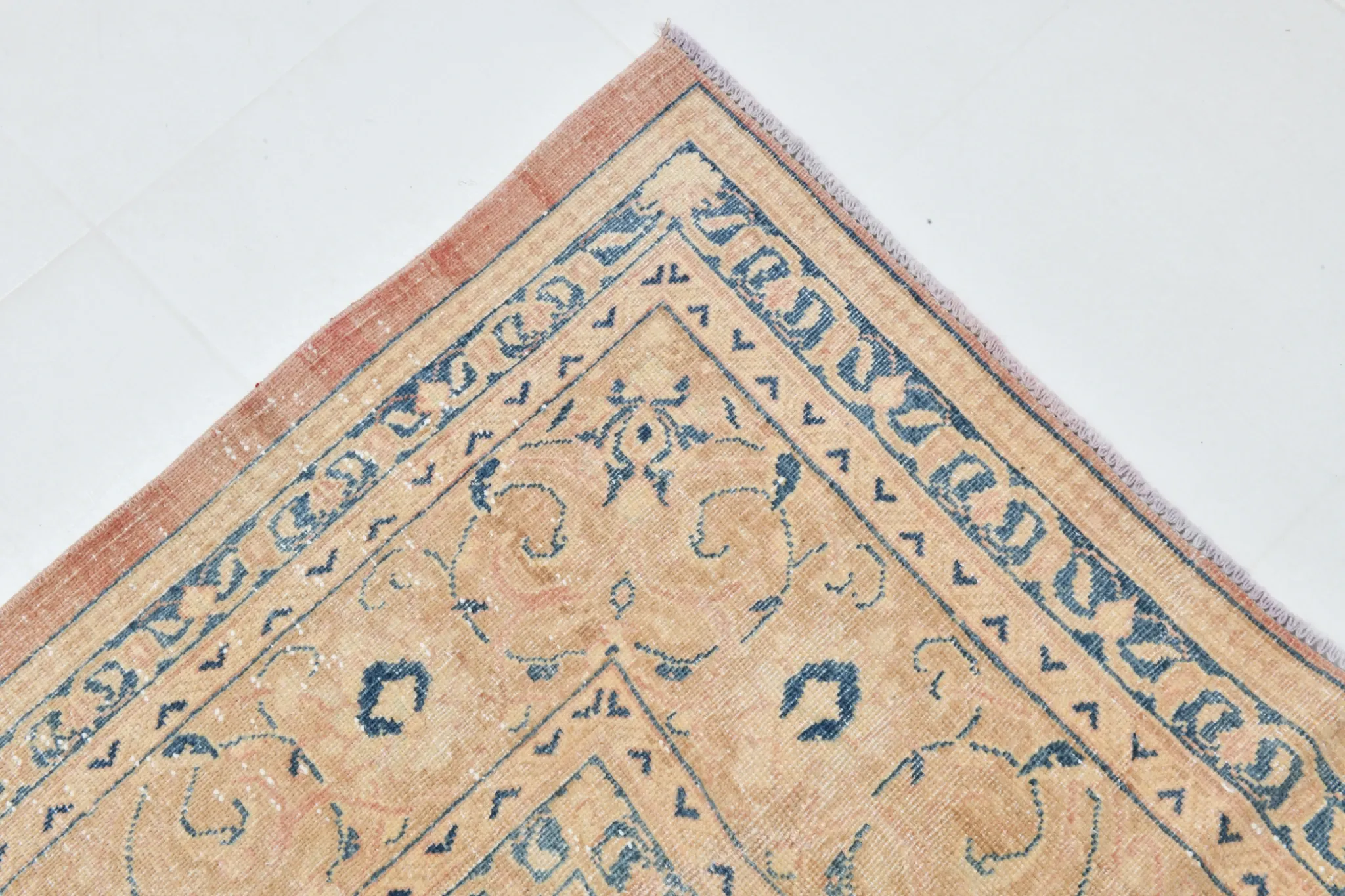 Peach Pink Large Persian Rug, Floral Bordered Vintage Carpet, 292x387Cm