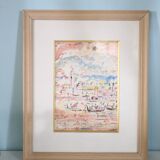 Painting View of Venice, pencil, watercolor and pastels, signed by Bernard Mangez