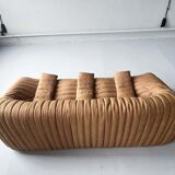 Camel leather 3-seater sofa attributed to Annie Hieronimus for Cinna Ligne Roset, 1973