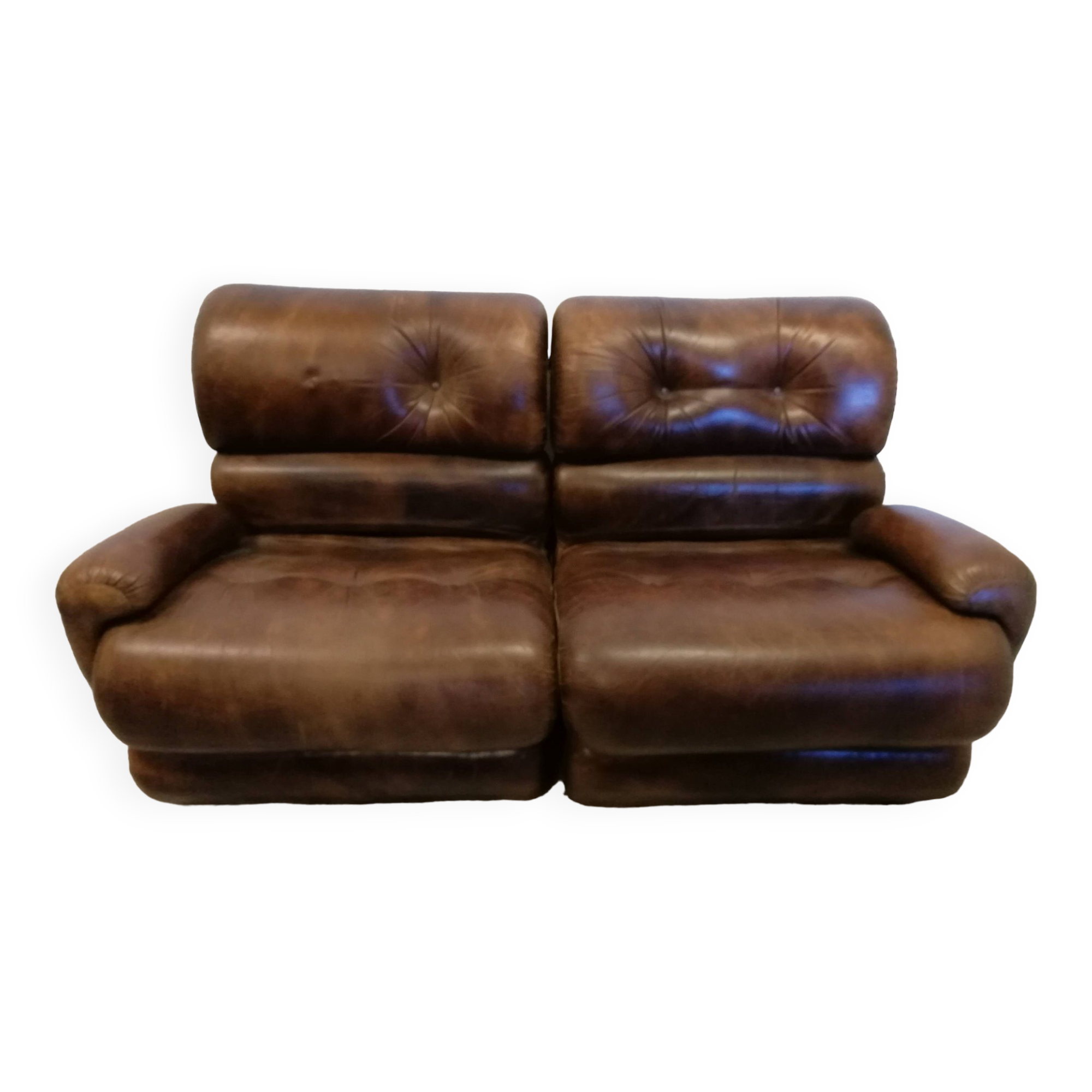 Vintage brown leather sofa 2 modules