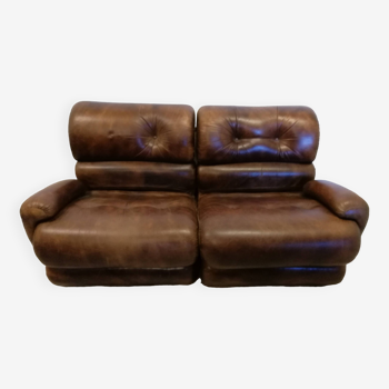 Canapé vintage en cuir marron 2 modules