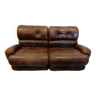 Canapé vintage en cuir marron 2 modules