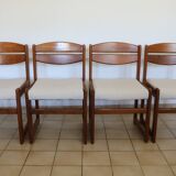 4 vintage brutalist chairs, reupholstered in cotton/linen.