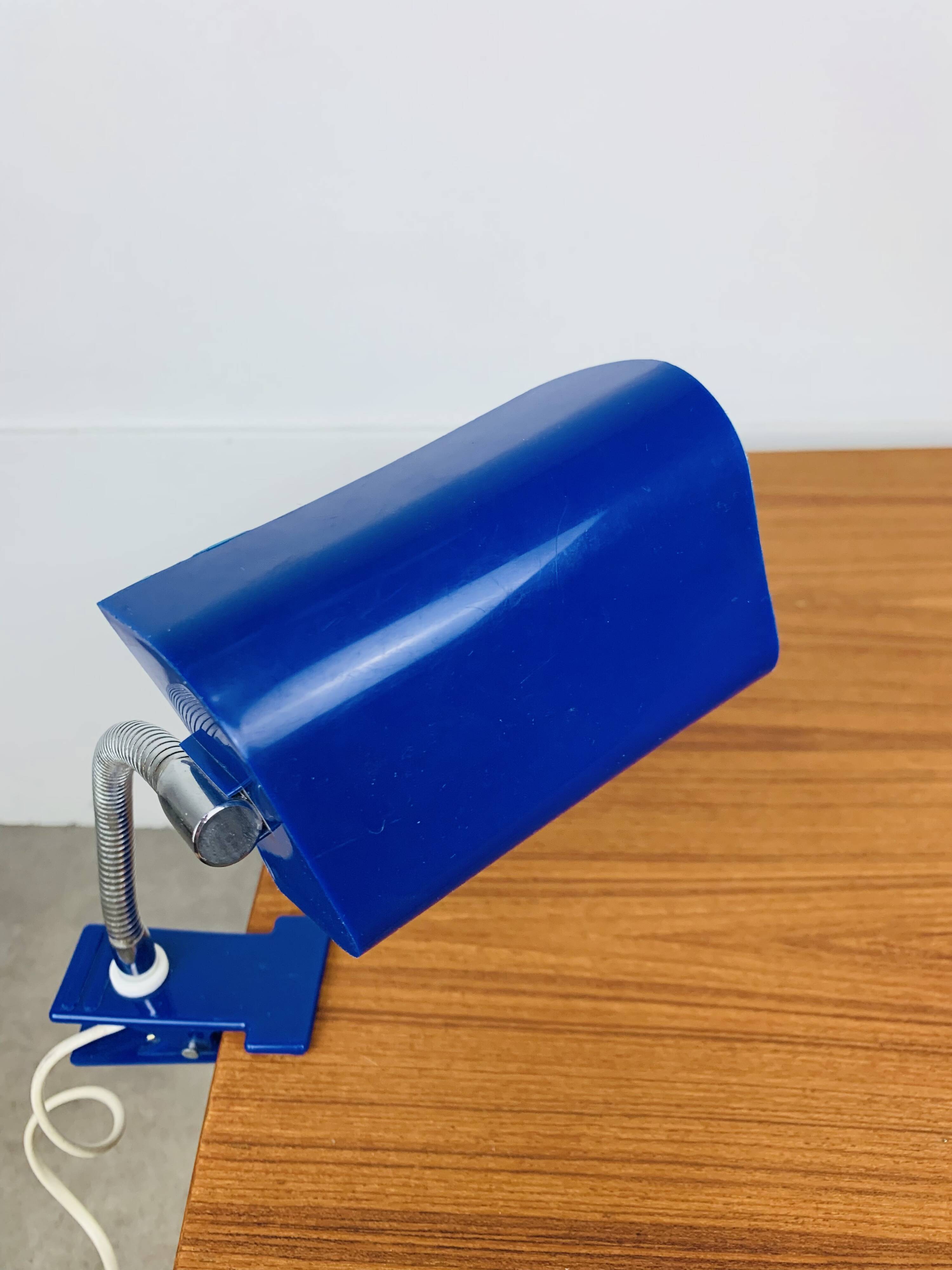 Blue adjustable clamp lamp, chrome flexible, 800s, vintage