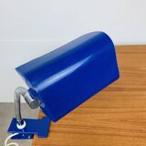 Lampe pince orientable bleue, flexible chrome, années 800, vintage