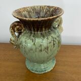 Antique Green Brown Ceramic Baluster Vase Vintage Decoration