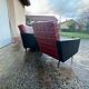 Vintage 70s red and black embossed sofa armchair set