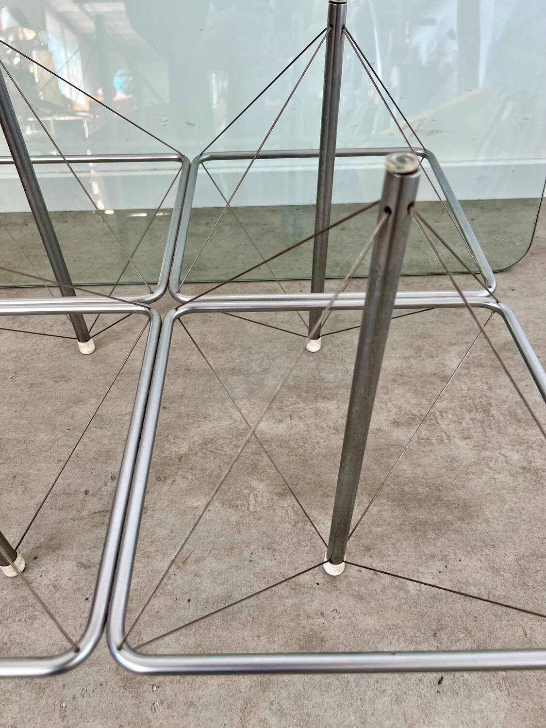 Old Italian design architectural coffee table from the 70s vintage glass and metal