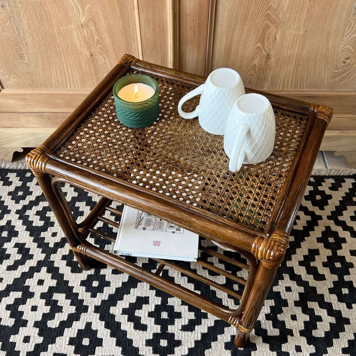 Small vintage table - rattan & canework