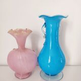 Set of two vases of Murano flowers in relief