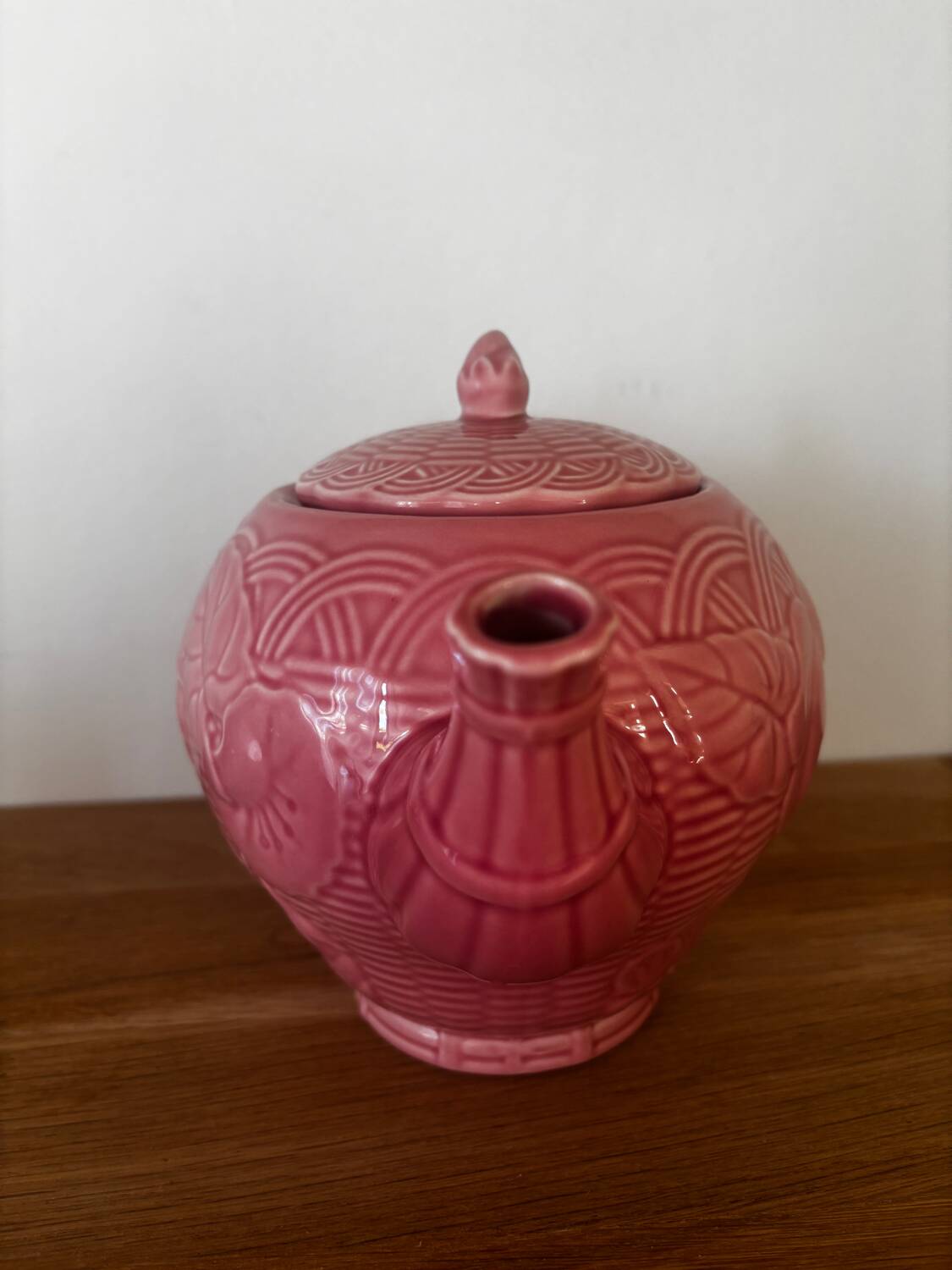 Pink floral slip teapot