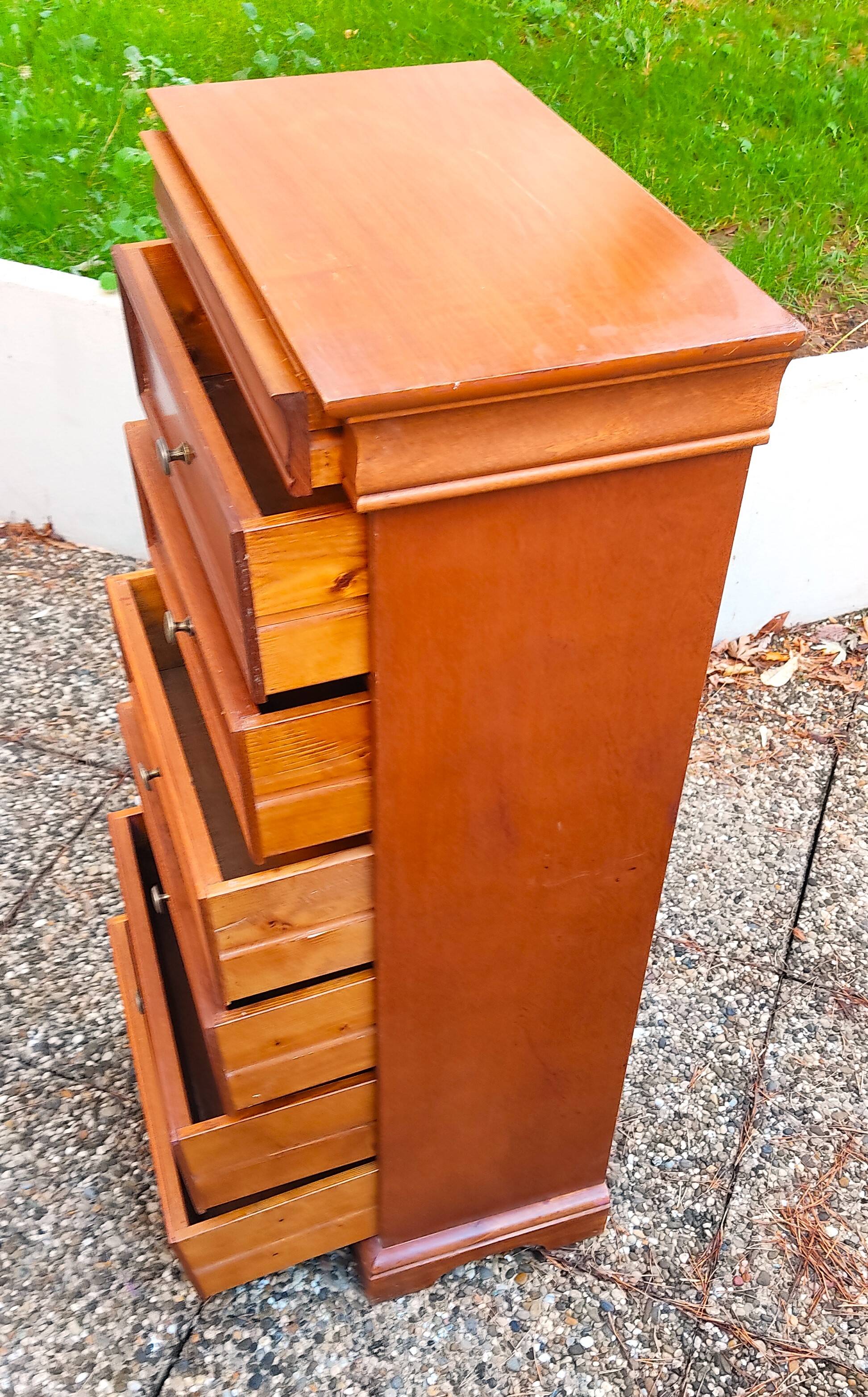 Weekly organizer in solid cherry, 7 drawers, classic Louis Philippe style
