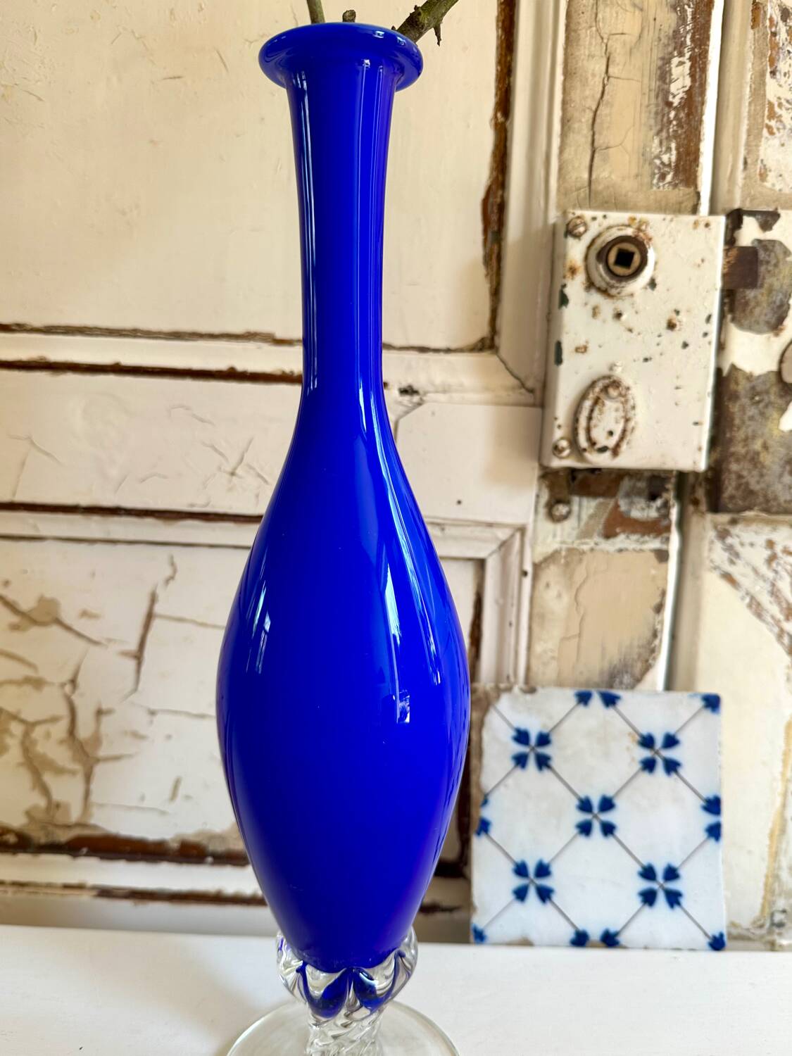 Antique blue glass soliflore