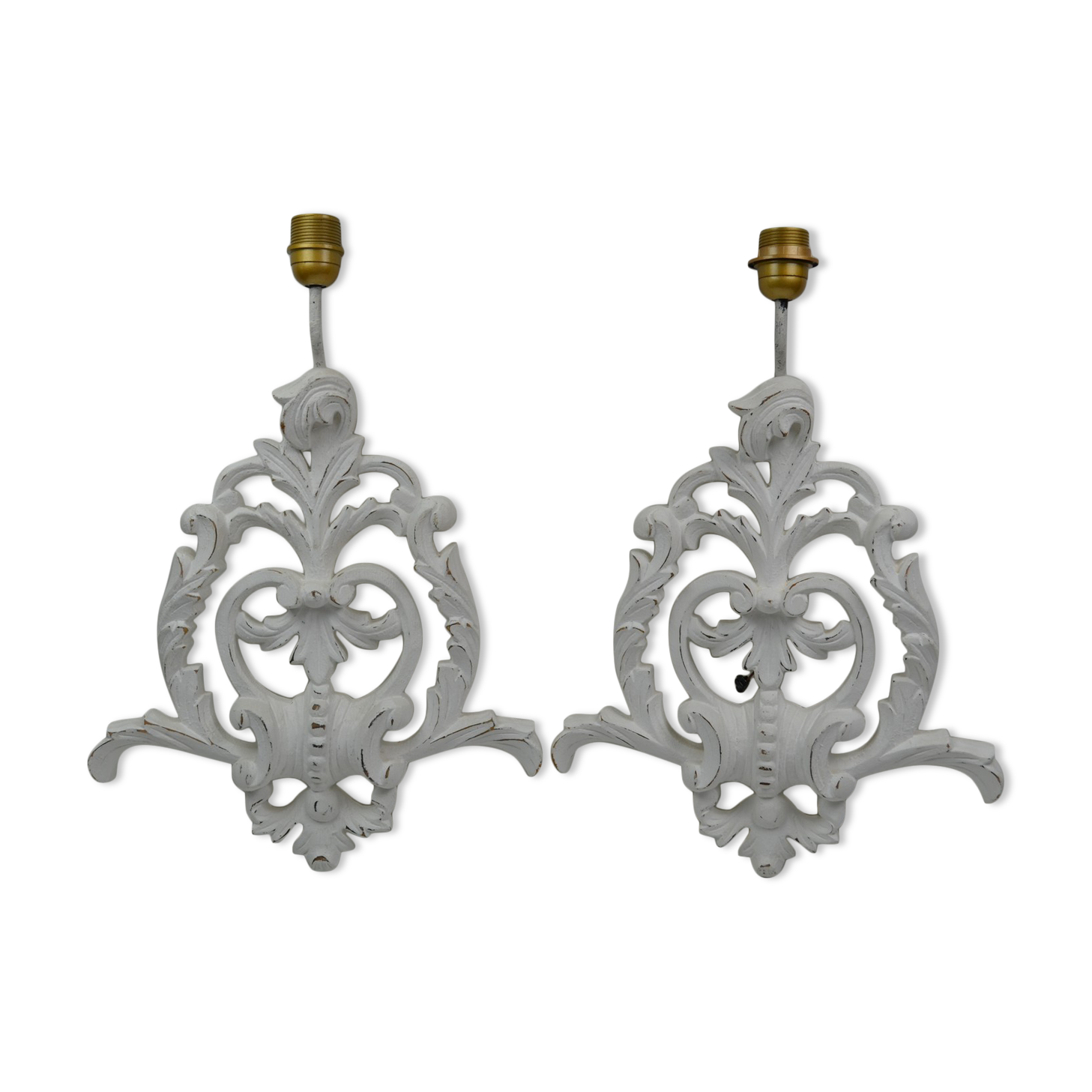 Pair of white patinated wood wall lamps