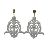 Pair of white patinated wood wall lamps