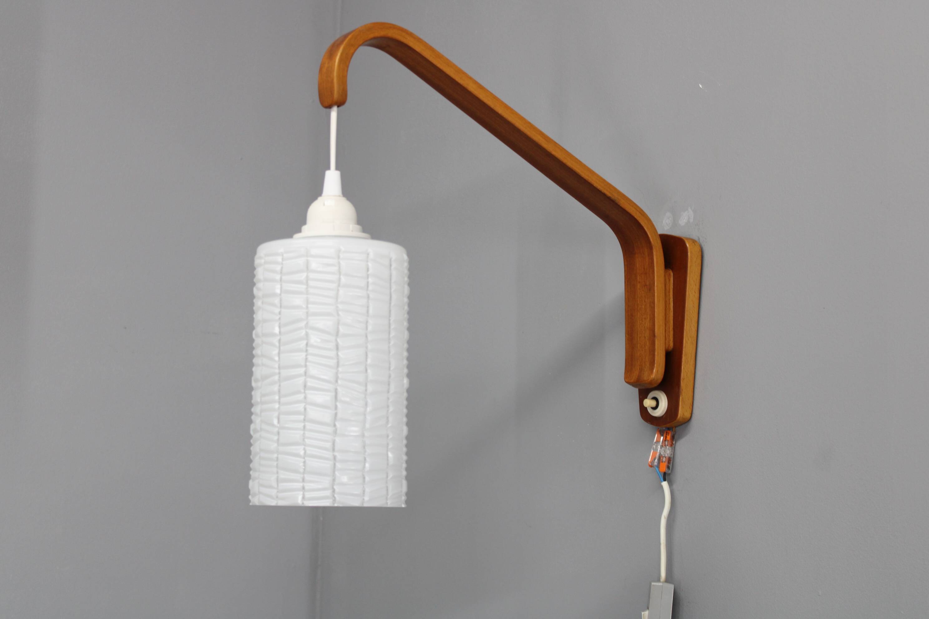 1960s Wooden Wall Lamp with Glass Shade, Czechoslovakia