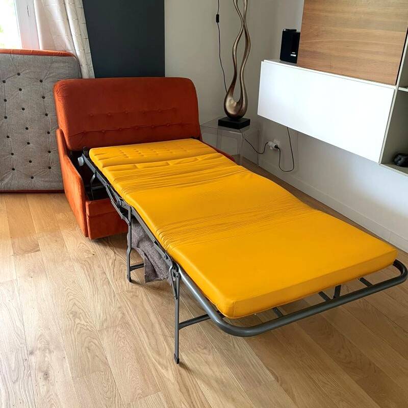 Orange corduroy convertible armchair, 1970s