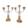 Pair of brass and three-pointed stone candelabra candle holders early twentieth century