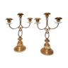 Pair of brass and three-pointed stone candelabra candle holders early twentieth century