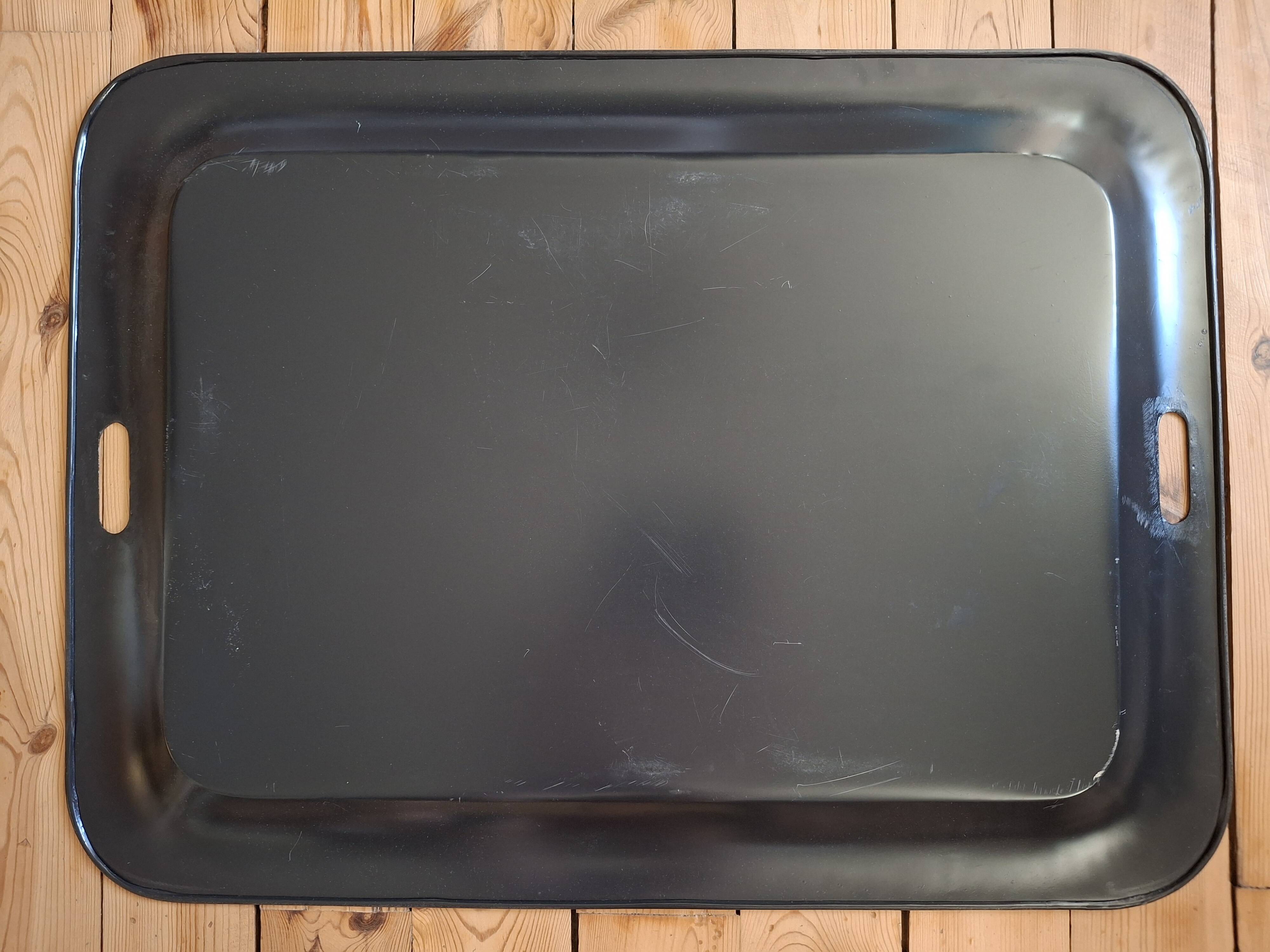 Large painted metal serving tray with handles 74.7 X 55.5 cm