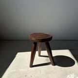 Tripod stool in upcycled teak high hollow - Small tripod stool in solid brown wood seat circ