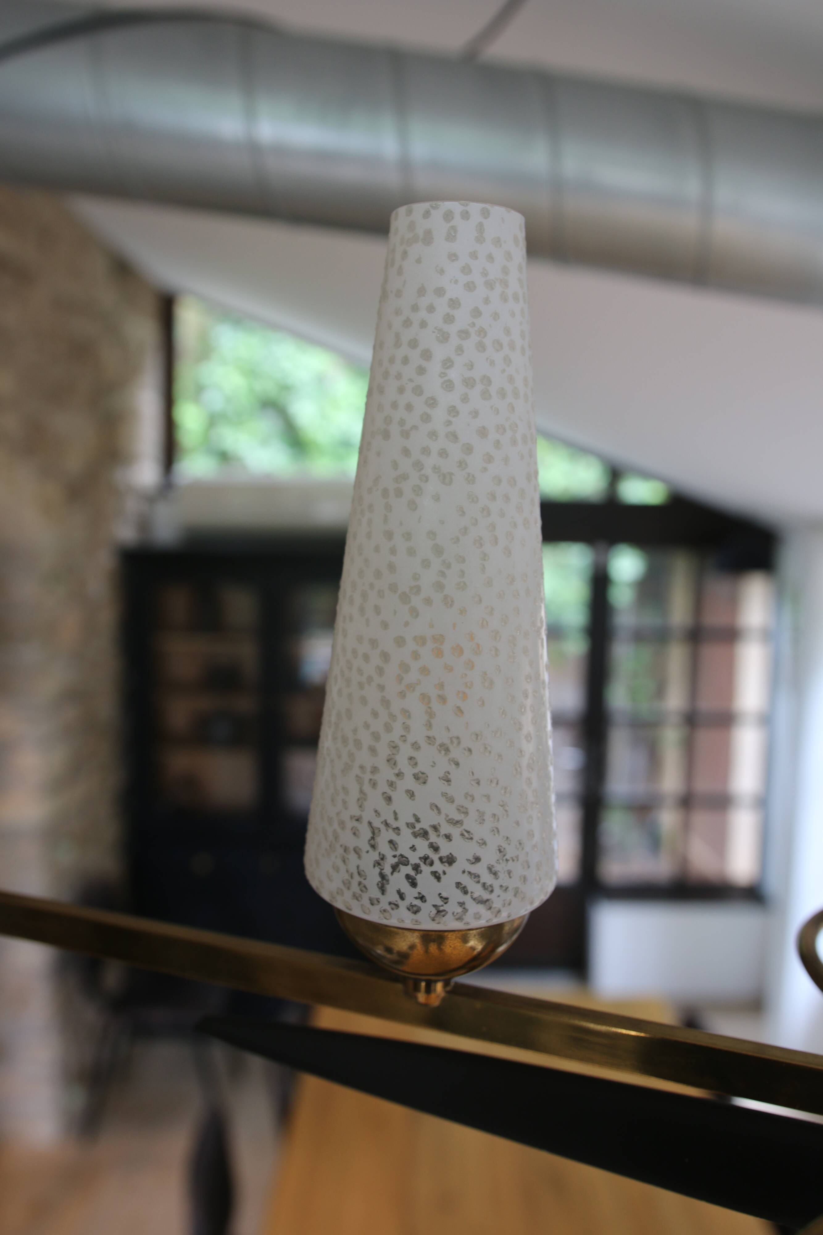 Mid-Century 6-Light Chandelier - Opaline and Brass