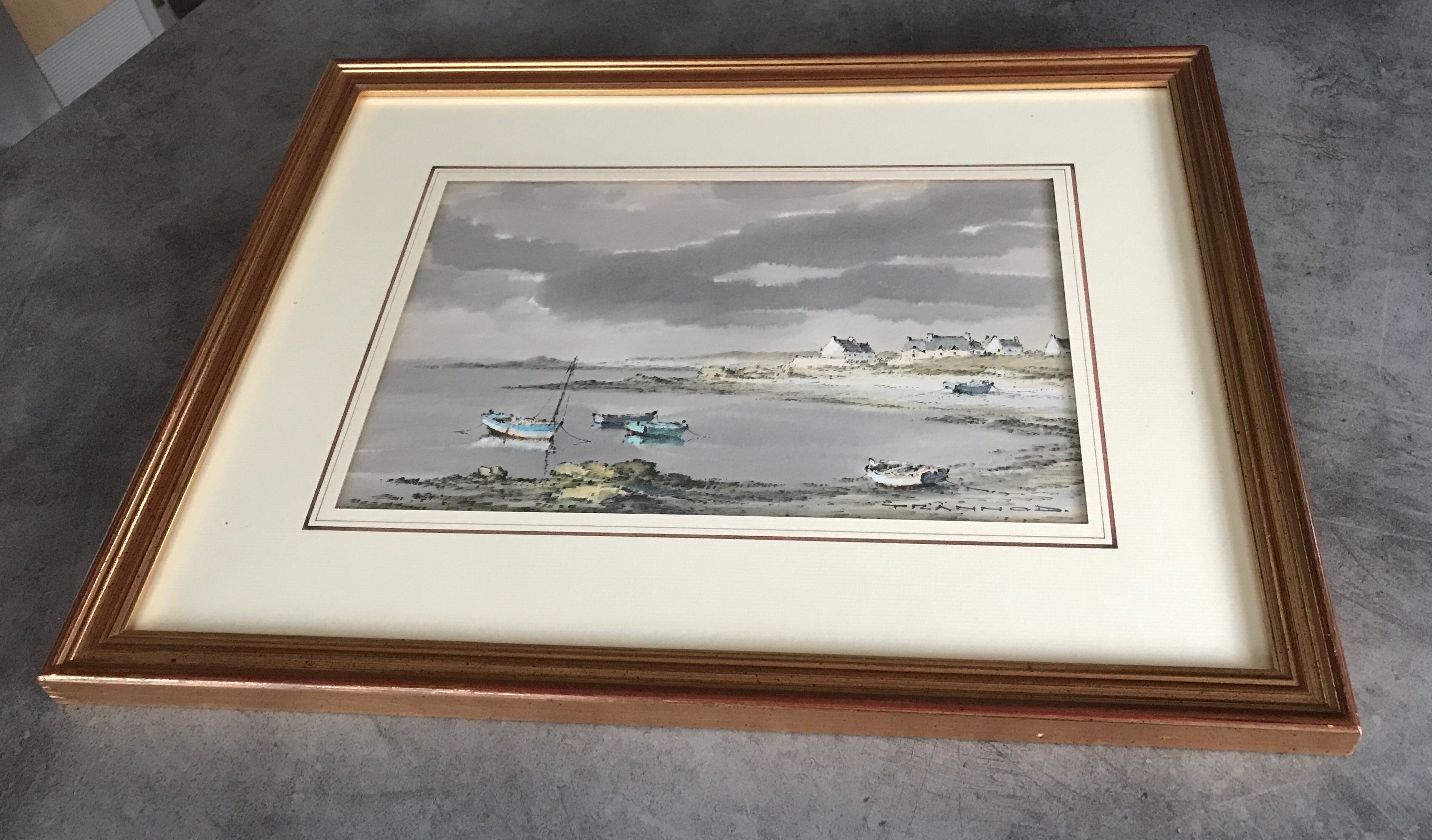 Aquarelle marine signed trannod wood frame