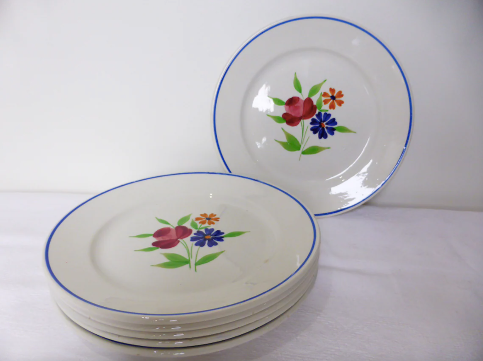Set of 6 vintage Badonviller porcelain dessert plates