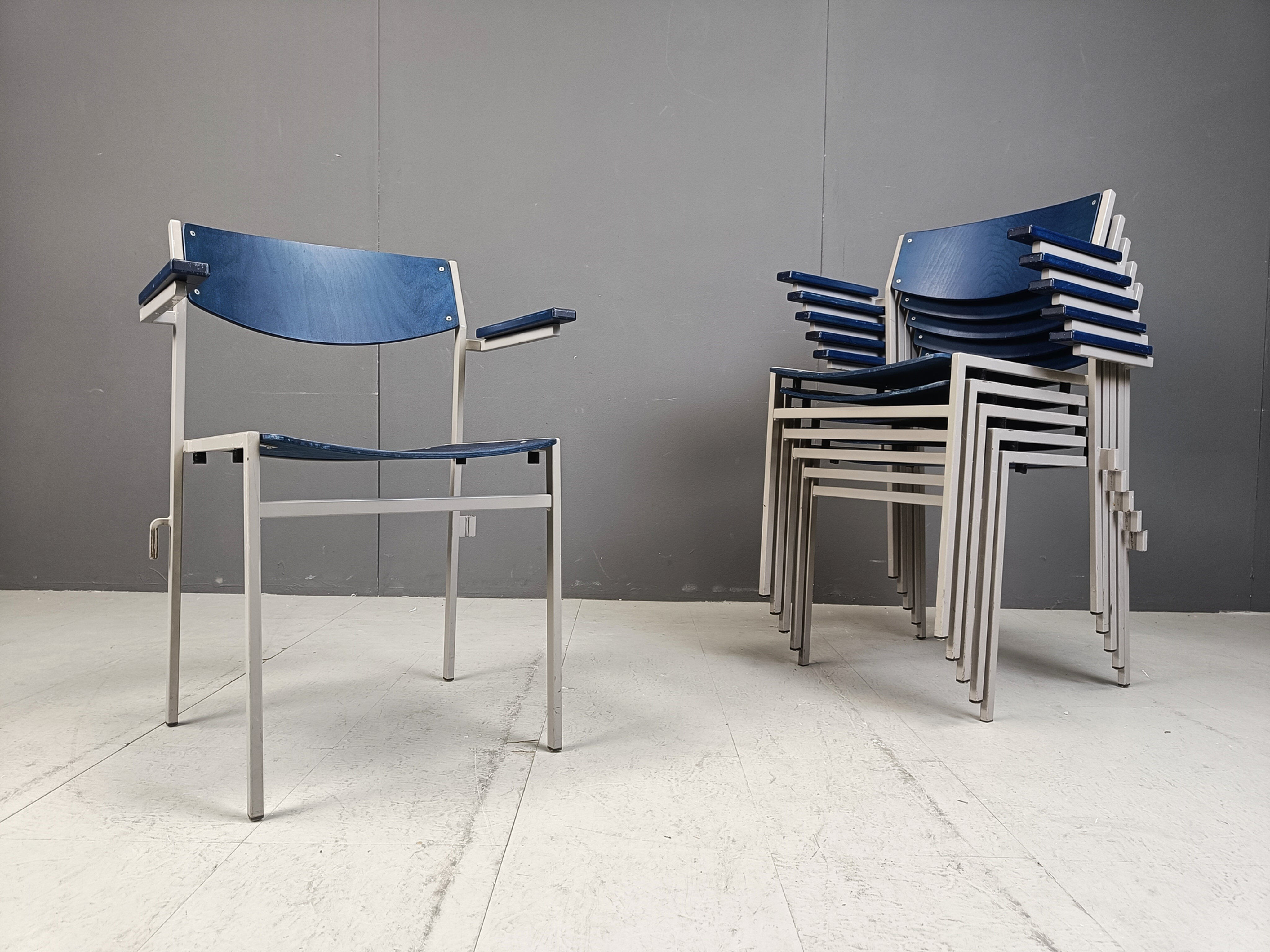 Minimalist metal and plywood stackable armchairs by Gijs Van Der Sluis
