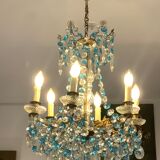 Chandelier with blue crystal pimples, 6 lights, Baccarat, 1950, art nouveau style