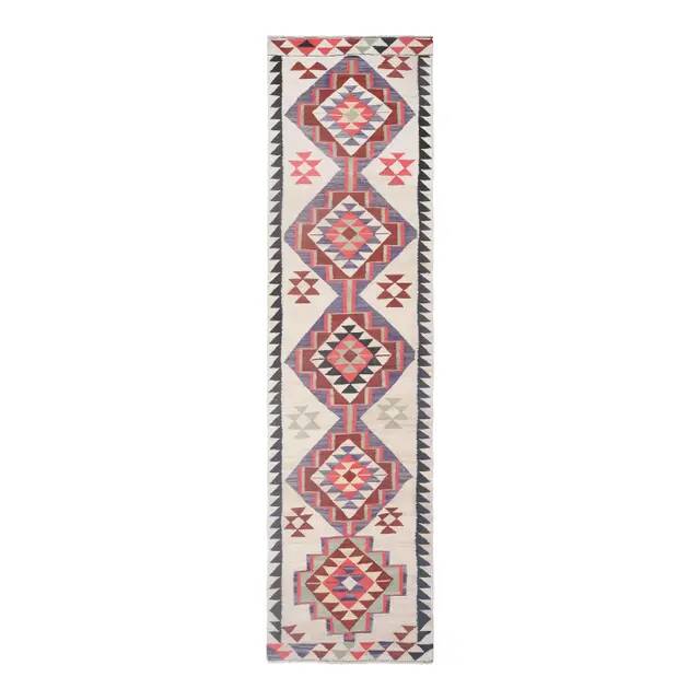 1970s Turkish Oushak Handmade Wool Cotton Beige Runner Rug 89x344