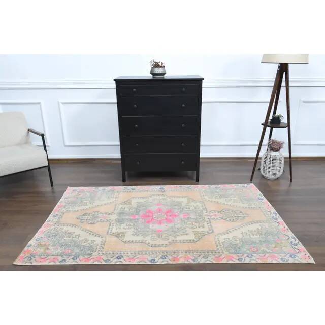 Vintage Turkish Oushak handmade wool cotton orange area rug 125x208