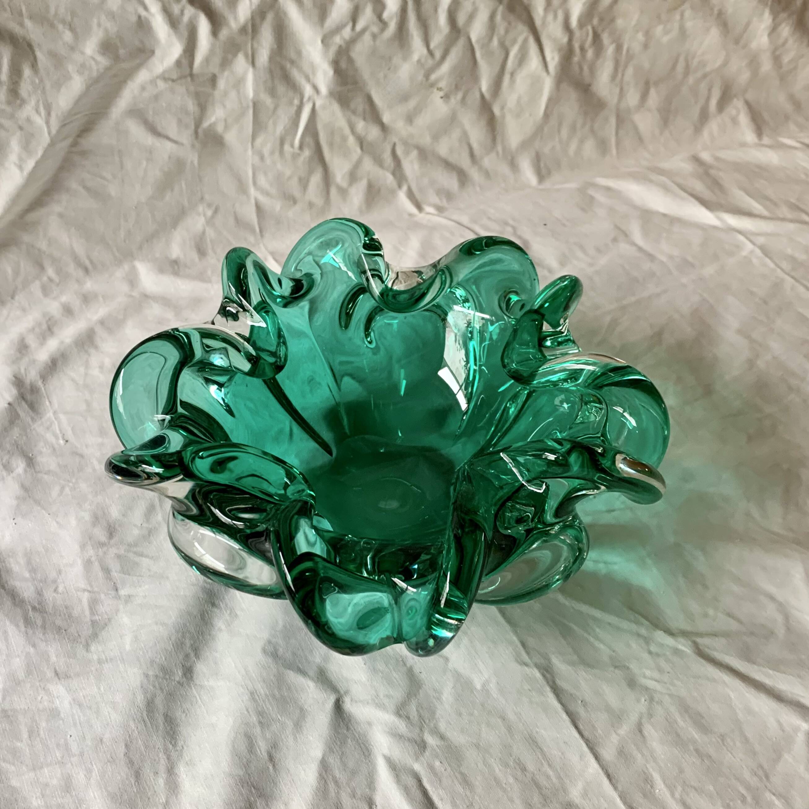 Vintage green glass pocket tray