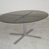 Dining table in glass, aluminum and chrome steel