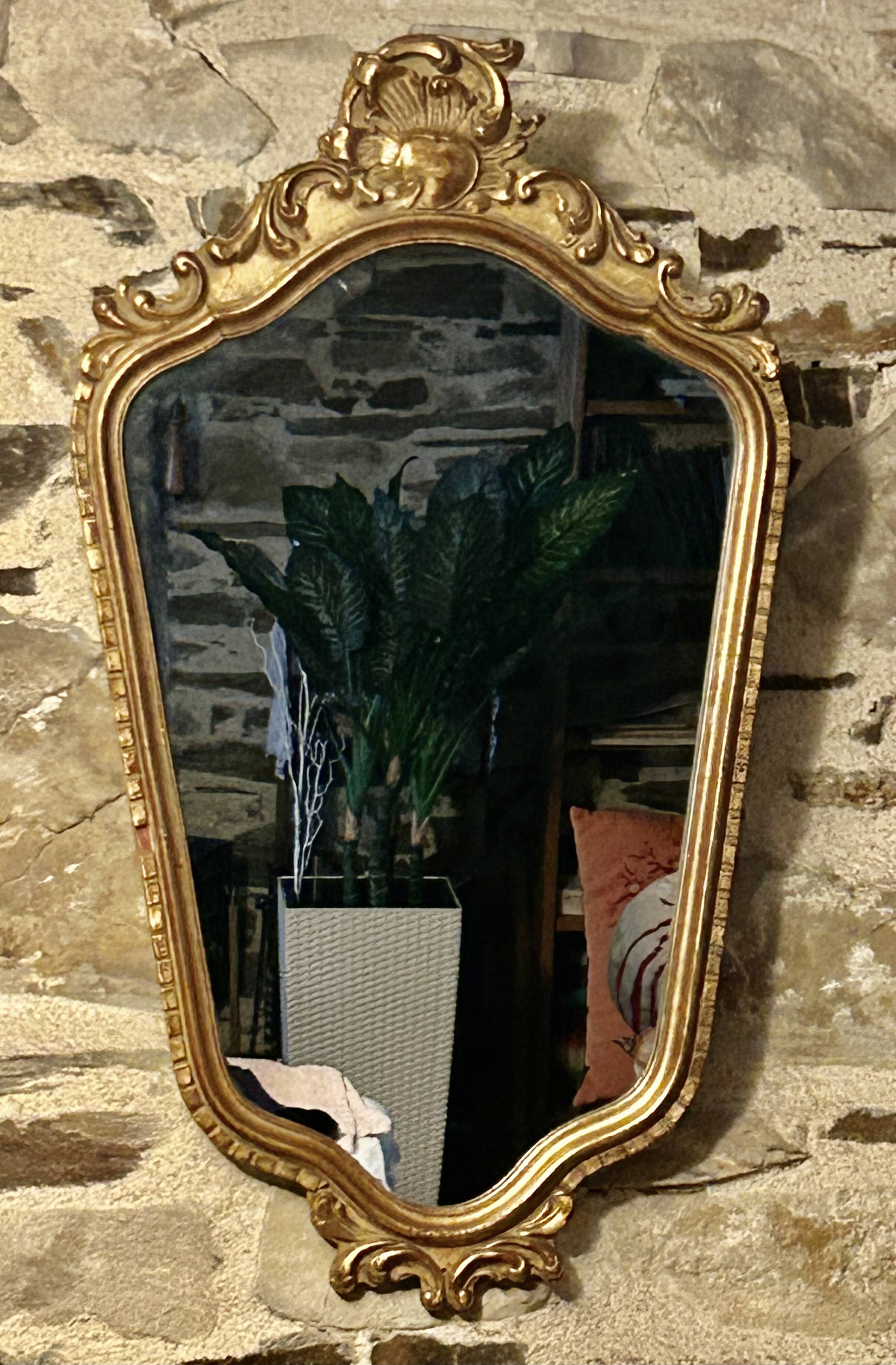 Baroque mirror in gilded wood and stucco in Louis XV style - 61 x 35 cm