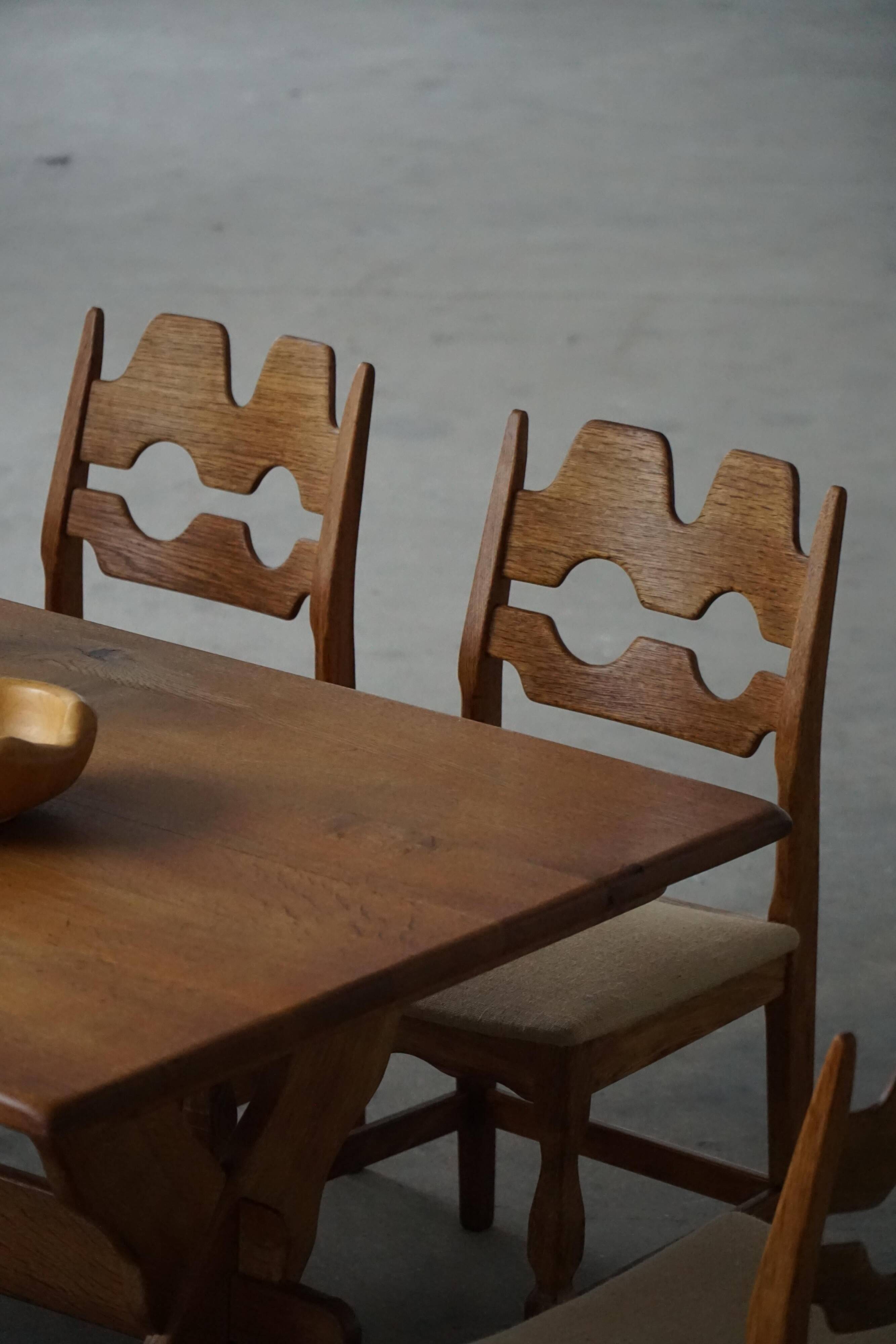 Set of 8 Razorblade chairs in oak and jute by Henning Kjærnulf, 1960s