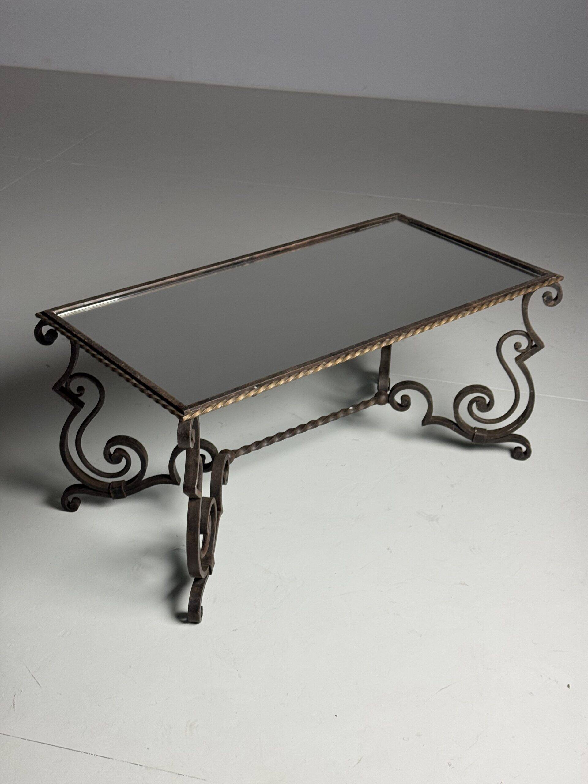 Wrought iron coffee table with mirror glass