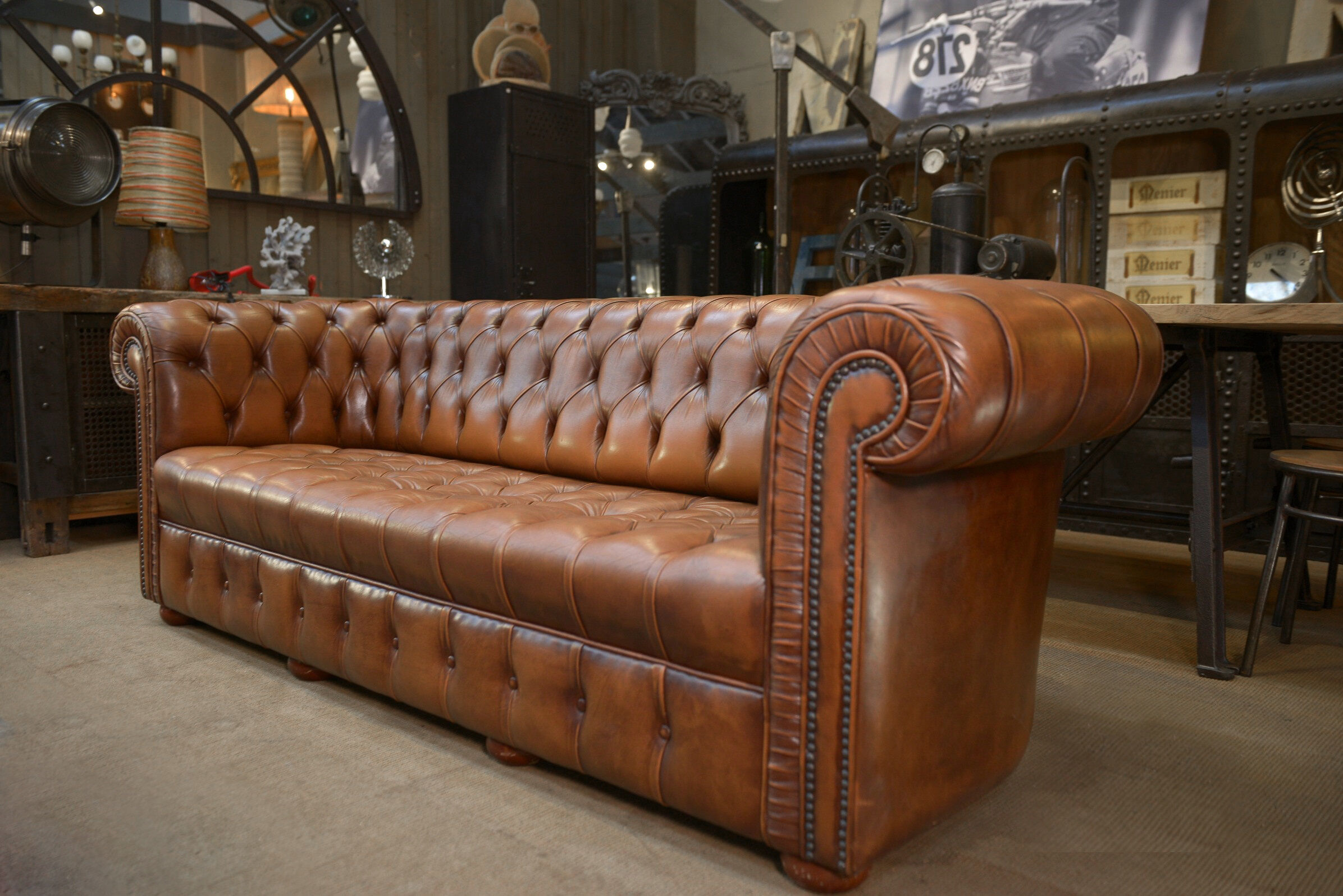 Chesterfield sofa 3 seater Vintage brown leather